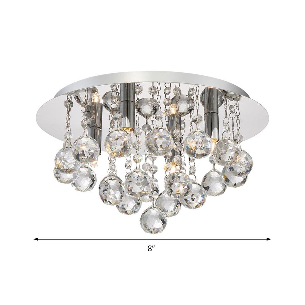 Cascading Flush Mount Light Contemporary Crystal 3/4/6 Lights Chrome Ceiling Light, 8"/14"/19.5" Wide
