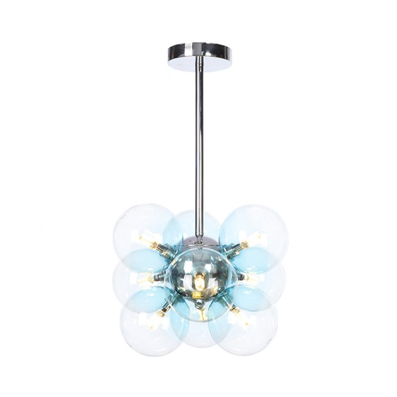 Lámpara de techo para sala de estar con 9 luces de vidrio gris/blanco/rojo iluminación semi empotrada de globo minimalista en negro/latón/cromo