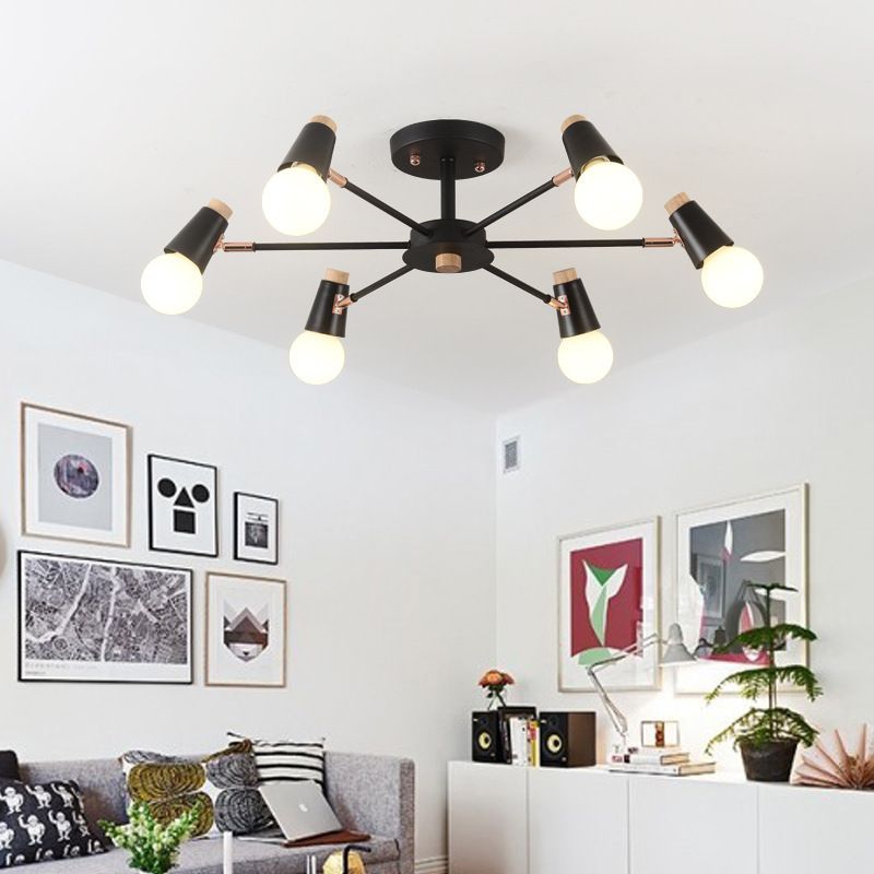 Industrial Multi-Light Ceiling Light Wrought Iron Semi Flush Mount for Living Room
