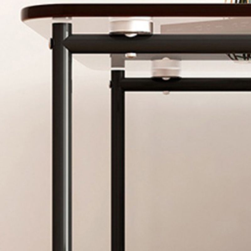Contemporary Brown Glass Top Side Table Steel Sled Base End Table