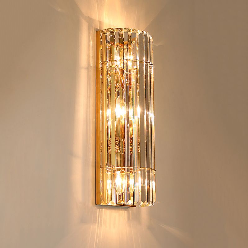 Diconce de pared de oro de acero inoxidable en una lámpara de pared cilíndrica de cristal de estilo romántico moderno para dormitorio