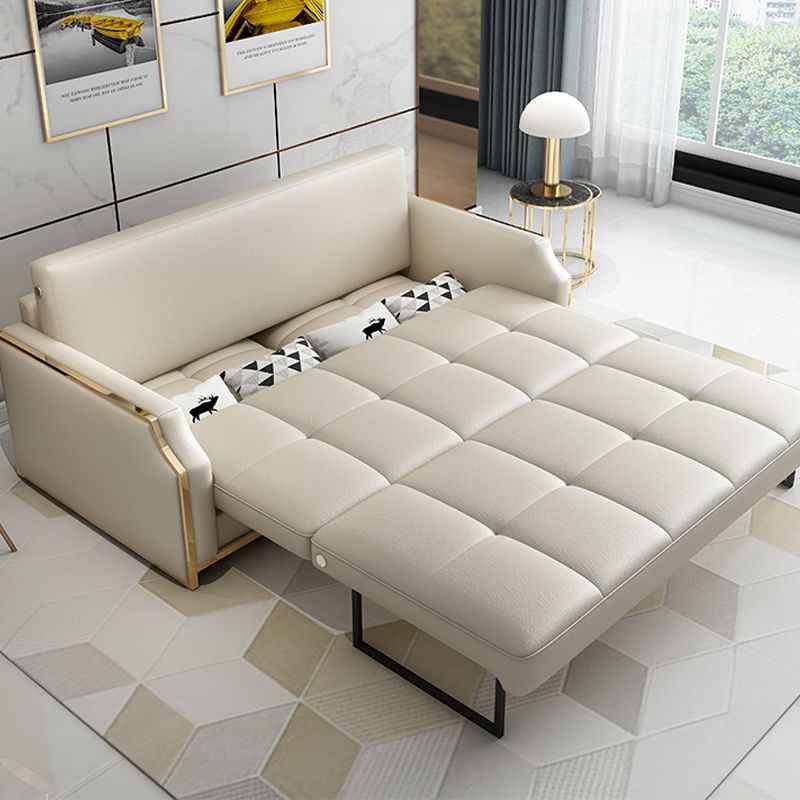 Faux leather Sleeper Sofa White Sofa Bed with Pillow Back, 37.40" Wide