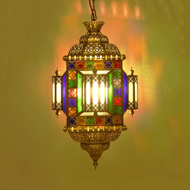 Metallic Castle Suspension Light Art Deco 4-Head Corridor Chandelier Hanging Lamp in Brass