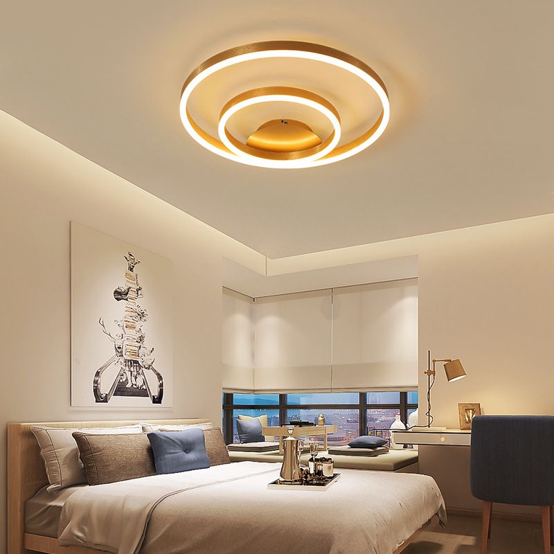 Circular Aluminum Ceiling Mounted Fixture Minimalistic Gold Flush Mount LED Light for Bedroom