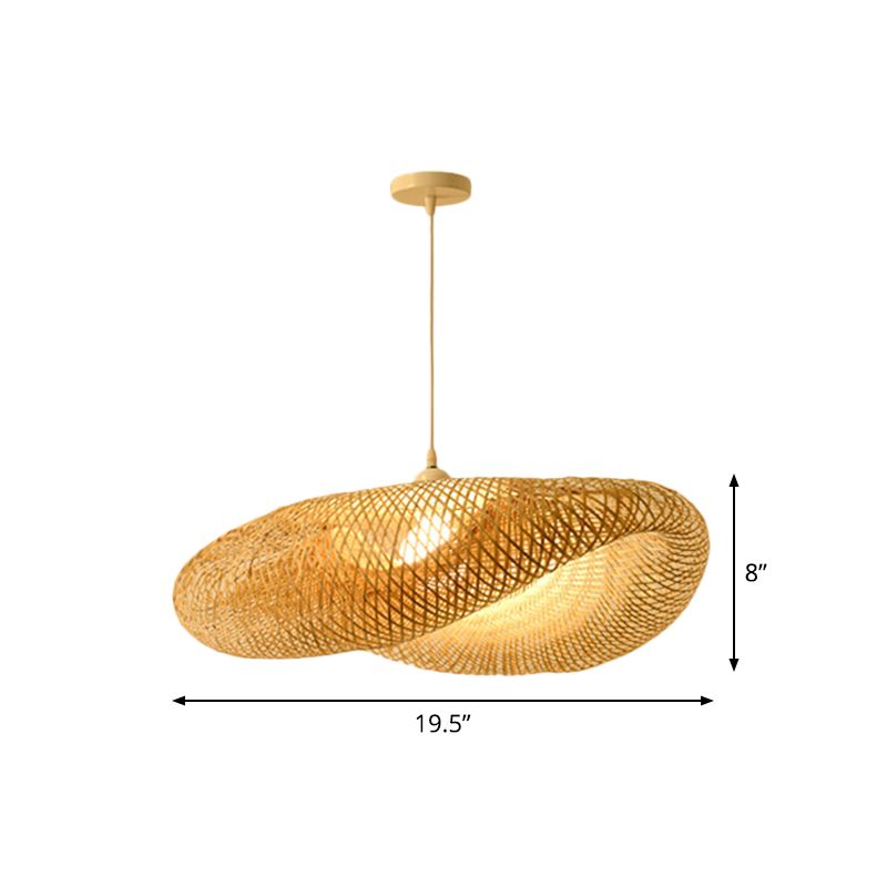 Asian Jug/Twisted/Globe Shaped Pendant Lamp Bamboo 1 Head Restaurant Suspended Lighting Fixture in Beige