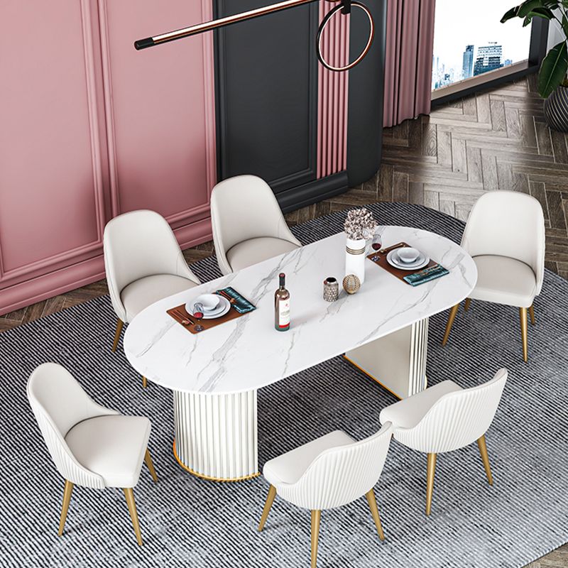Stone Top Dining Table Contemporary Oval Dining Table with Sled Base