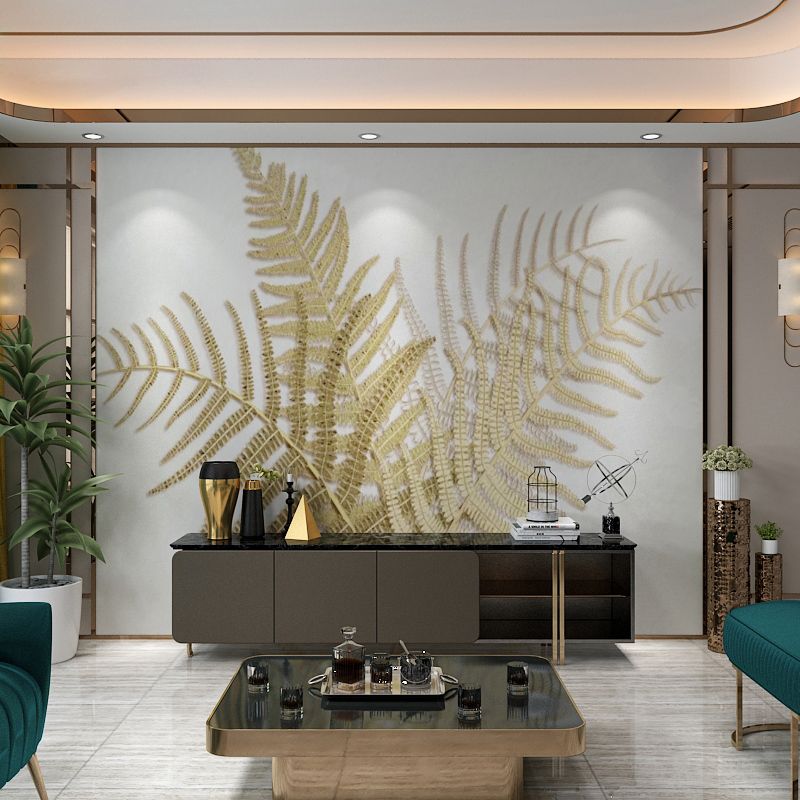 Fern Wall Decor in Yellow and Green, Minimalist Wall Mural for Living Room