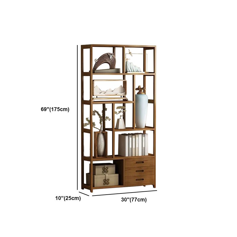 Contemporary Brown Etagere Book Shelf Open Vertical Bookshelf with Drawers