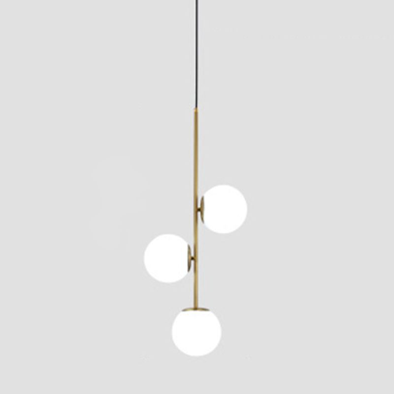 Modern Minimalist Linear Chandelier Light Fixture Spherical Frosted Glass Ceiling Chandelier in Gold
