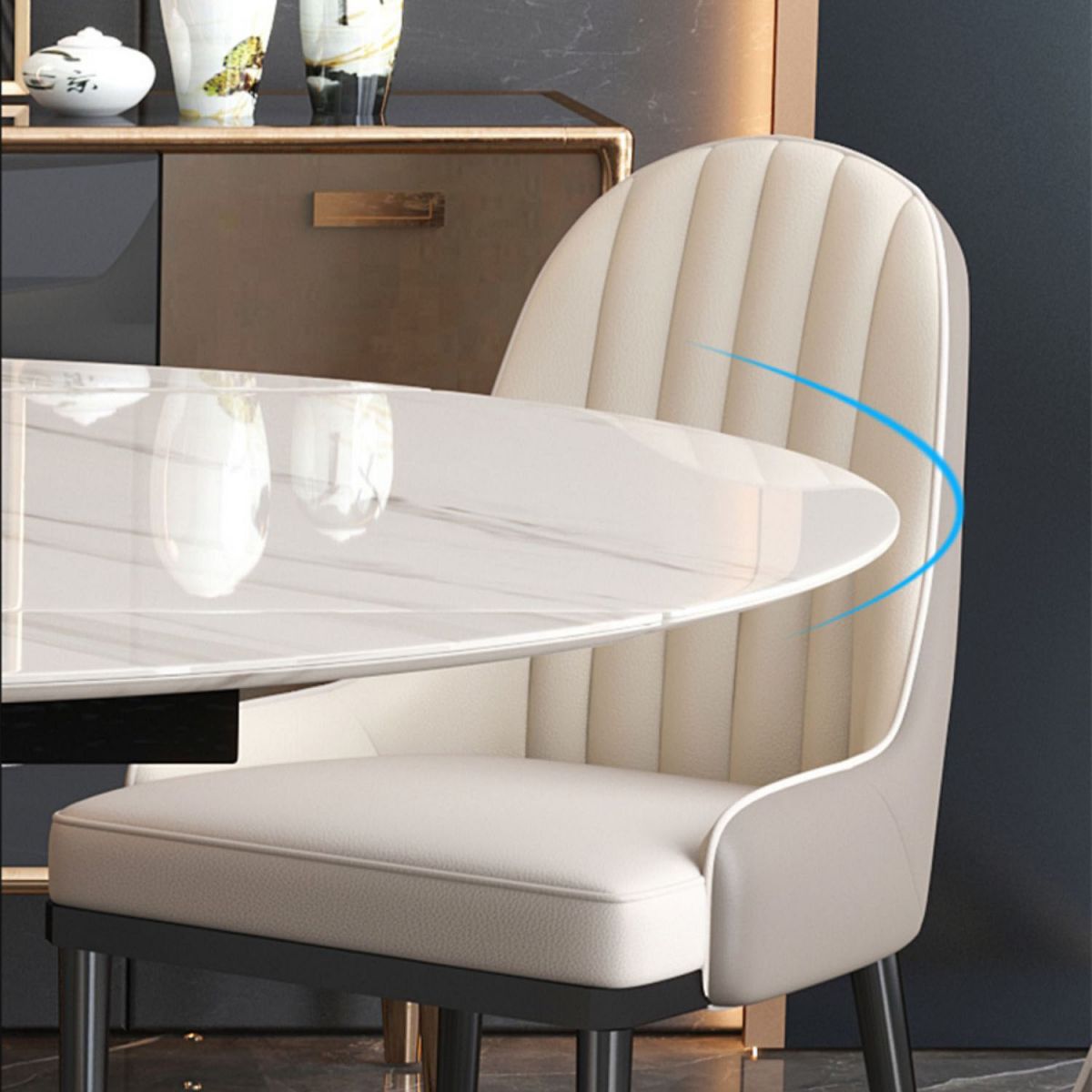 Glam Leather Dinette Set 1/2/5/7 Pieces Scalable Dining Table Set with Sintered Stone Top