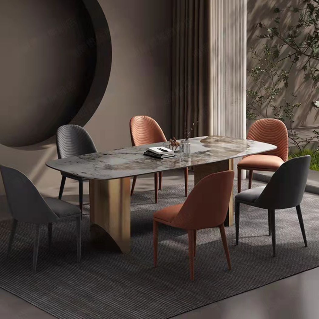 Contemporary Dining Set 1/2/5/7 Pieces Glossy White Stone Dining Table Set