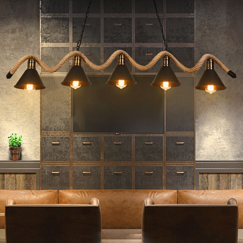 American Industrial Hemp Rope Pendant Light Vintage Hanging Light for Loft Living Room