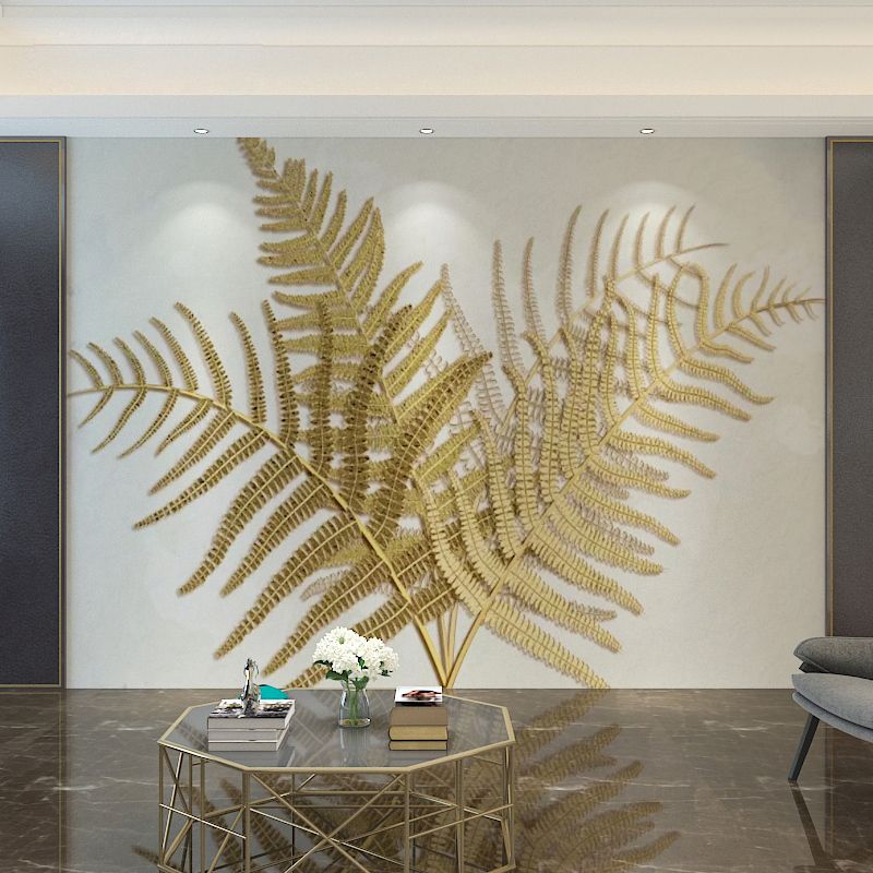 Fern Wall Decor in Yellow and Green, Minimalist Wall Mural for Living Room