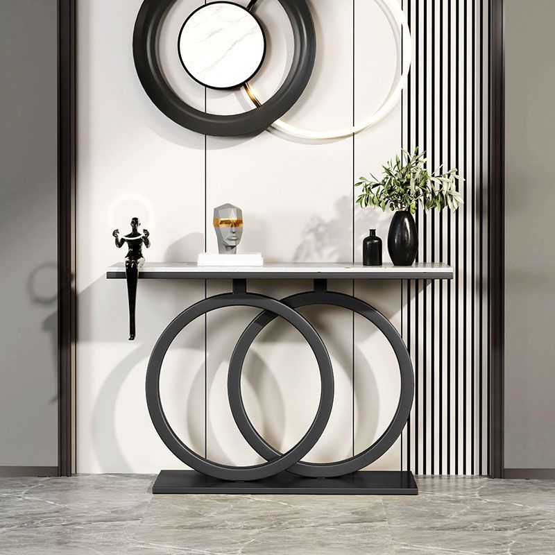 Modern Stone Console Sofa Table Metal Rectangle End Table for Hall