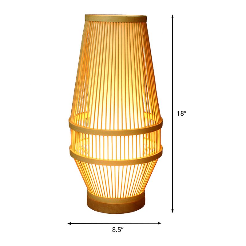 Basket Bamboo Desk Lamp Japanese 1 Head Beige Task Light with Inner White Tubular Shade