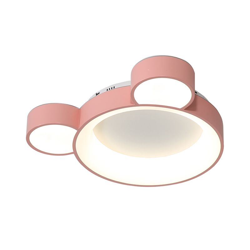 Macaroon Bear Head Metal Flushmount LED Ceiling Mount Light Fixture in White/Pink/Blue for Kids Bedroom