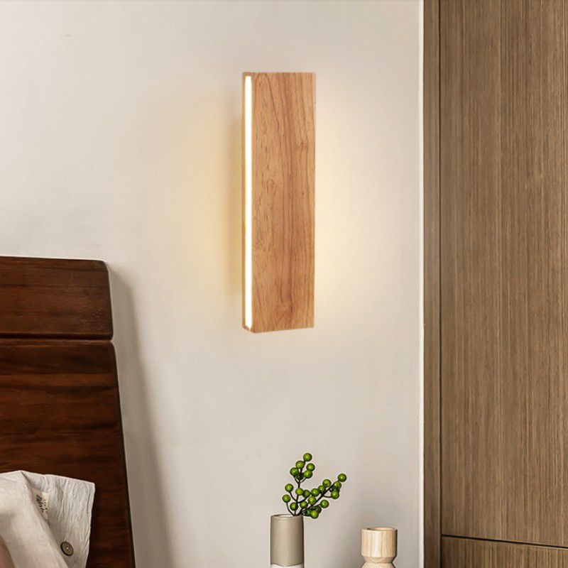 Modernism Single Beige Bathroom Vanity Light Wooden LED Bath Bar
