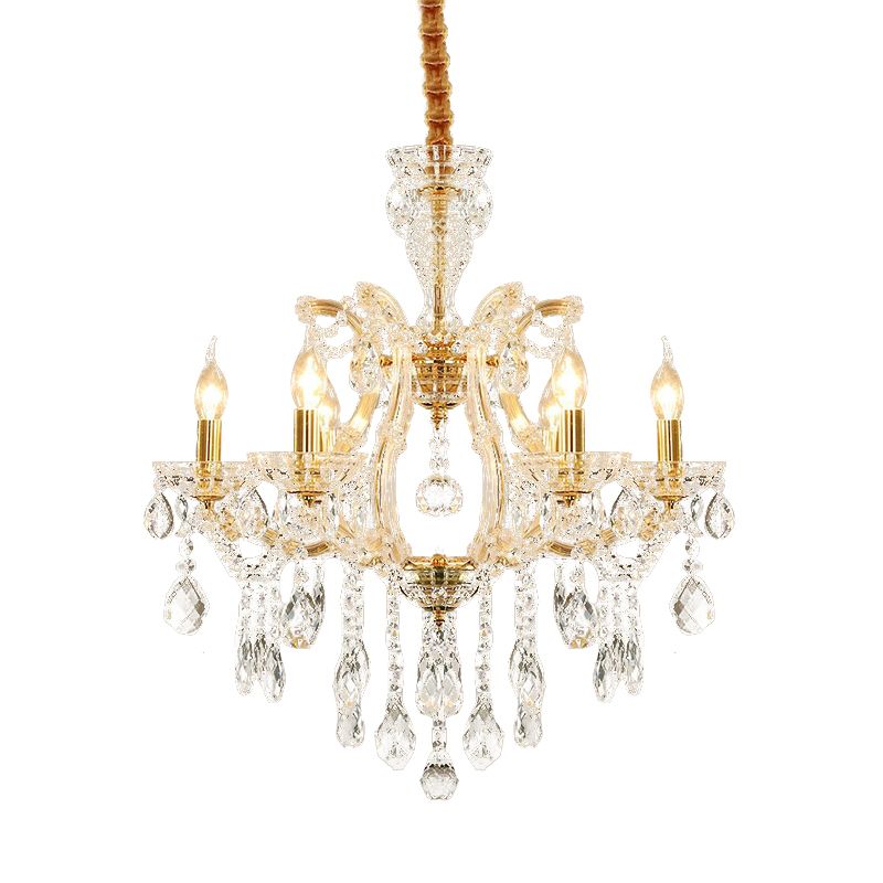 Modernist Candlestick Ceiling Chandelier Clear Crystal Glass 6/8 Bulbs Dining Room Pendant Lamp in Gold