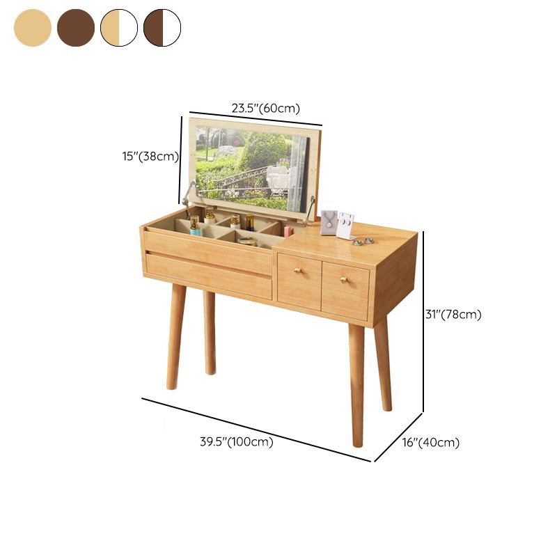 Scandinavian 3-Drawer Solid Wood Flip-top Dressing Vanity Make-up Table