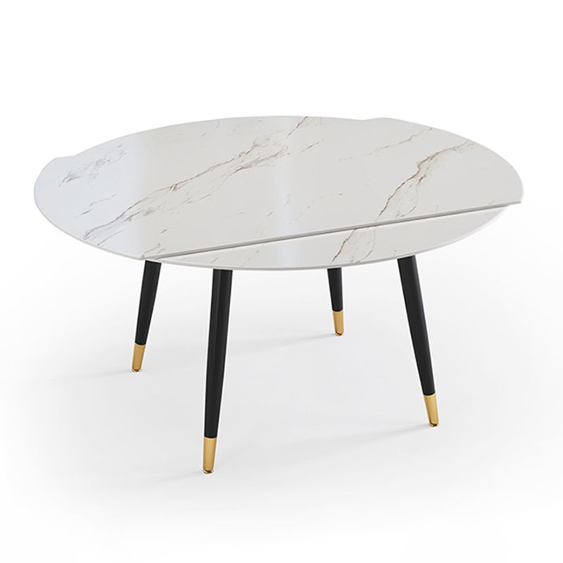 Traditional Luxury Round Drop-Leaf Dining Table Stone Furniture for Dining Room