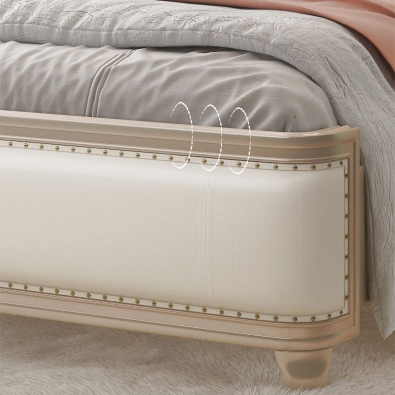 Victorian White Panel Bed Upholstered Headboard Bed with Custom Gold Legs