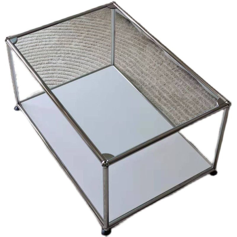 16.53"H Rectangle Glass Coffee Table Stainless Steel Frame Cocktail Table