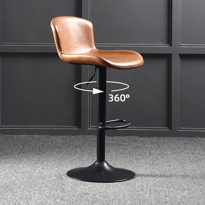Industrial Adjustable Height Swivel Bar Stool Faux Leather Upholstered Bar Stool