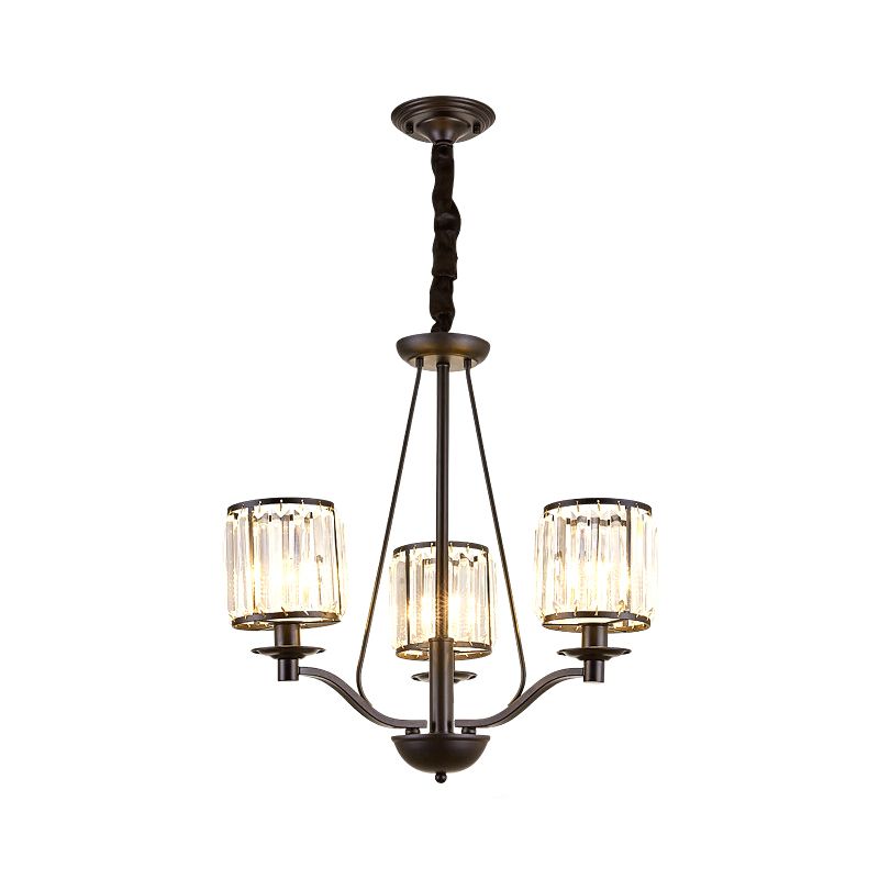 Trommelklare Kristall Anhänger Lampe Land Wohnzimmer Kronleuchterleuchte in Schwarz