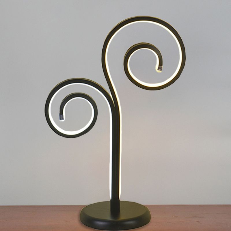 Metallic Swirling Nightstand Lamp Contemporary Black/White/Gold LED Desk Light with Circle Pedestal