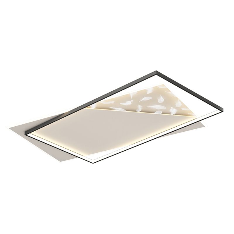 Rectangle Flush Mount Light Feather Pattern LED Ceiling Lamp for Living Room Dinning Room