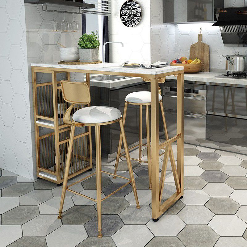 Contemporary Bar Table Stone Top Rectangle Pub Table for Indoor