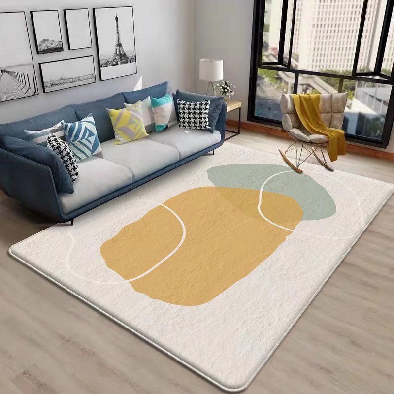 Beige Color Block Rug Polyester Nordic Indoor Rug Non-Slip Backing Rug for Drawing Room