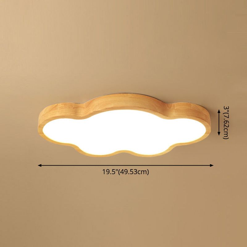 Modern Style Cloud Flush Mount Light Fixture Wooden LED Bedroom Flush Ceiling Light Fixture in Wood