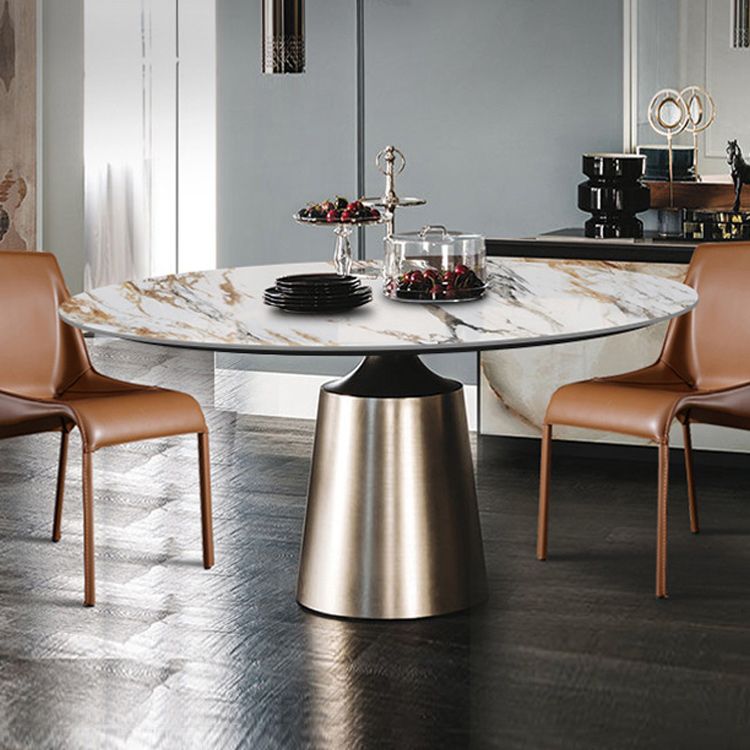 Traditional Luxury Round Dining Table Sintered Stone Top Table with Pedestal Base