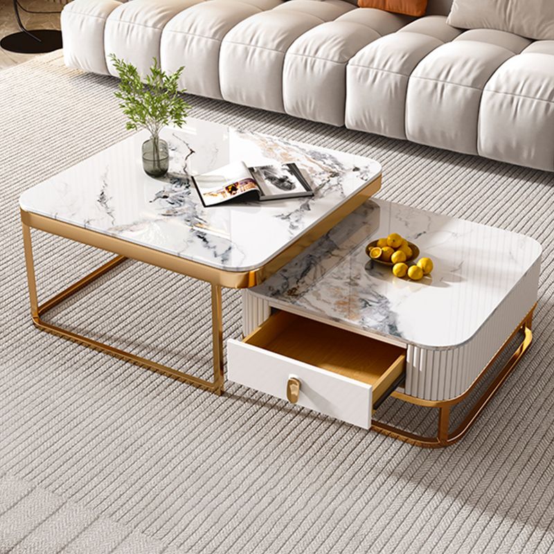 Glam Coffee Table Set Slate 2-Piece Coffee Cocktail Table with Drawer