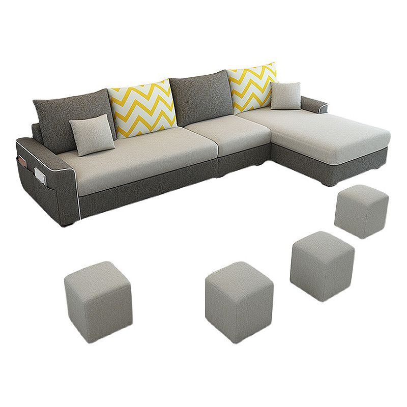 L-Shape Linen Blend Square Arm Sectional with Slipcovered and Storage