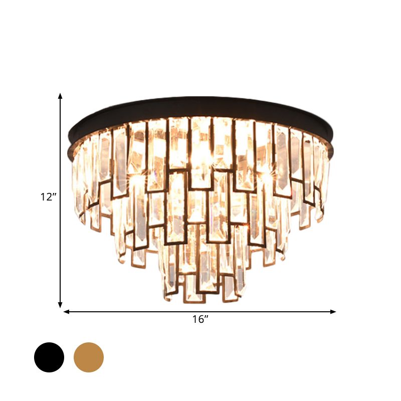 4 Heads Taper Flush Mount Light Modern Black/Gold Clear Crystals Lighting Fixture for Bedroom