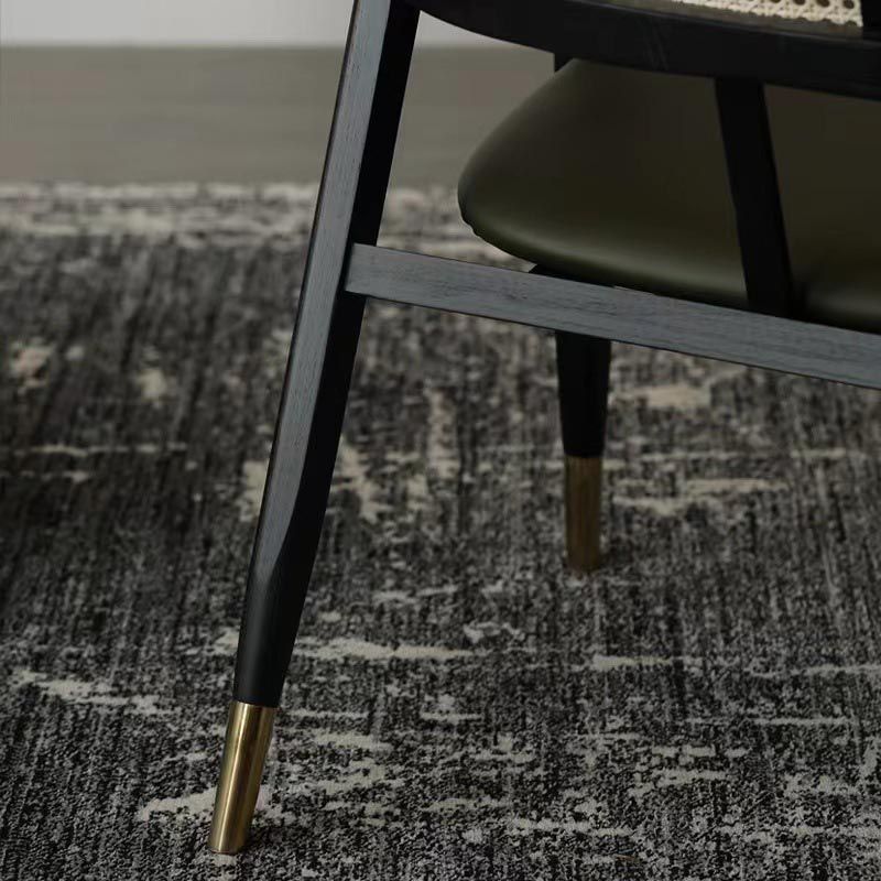 Glam Rattan Dining Chairs Open Back Dining Side Furniture with Wood Legs in Matte Finish