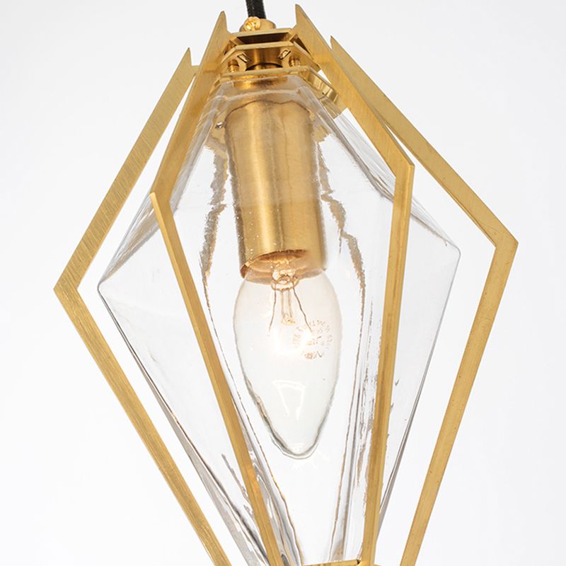 Illuminazione a ciondolo diamante moderno vetro 1 verde chiaro/trasparente/testurizzata a sospensione a sospensione con gabbia di metallo robusta/lineare/a campana