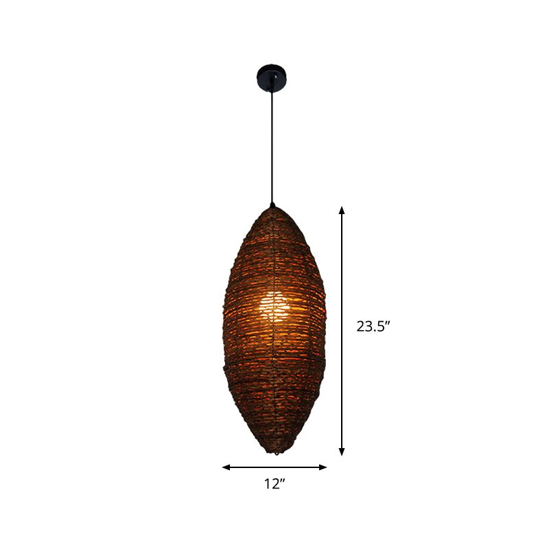 Cocoon Shaped Rattan Suspension Light Modernist 1-Bulb Coffee Finish Ceiling Pendant Lamp