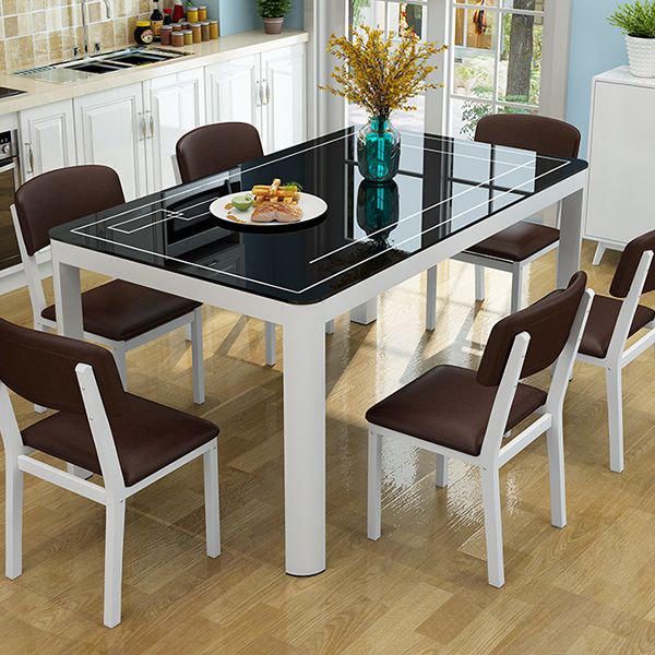 Modern Glass Desktop Rectangle Dining Table 4 Legs for Dining Room