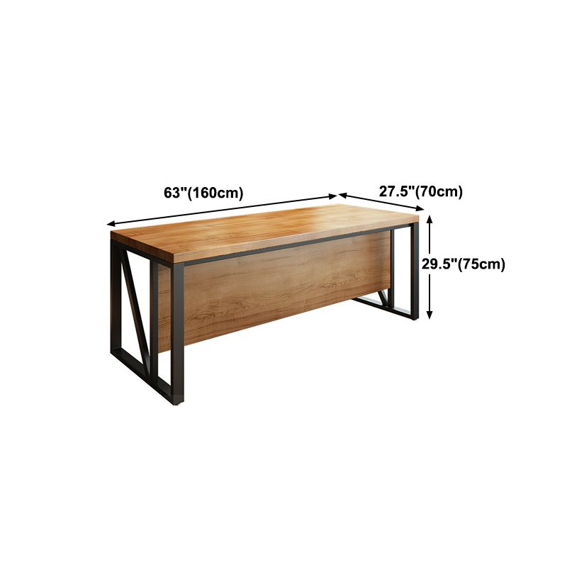 Industrial Pine Wood Dining Table Rectangle Table with Metal Trestle Base