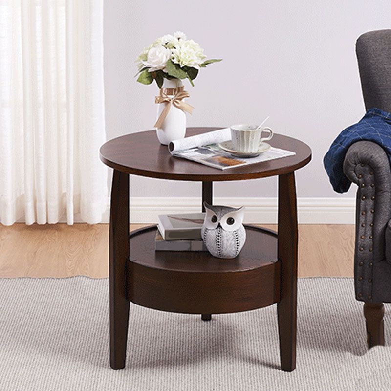 Traditional Round Wooden Top Side Table 3 Legs End Table with Storage