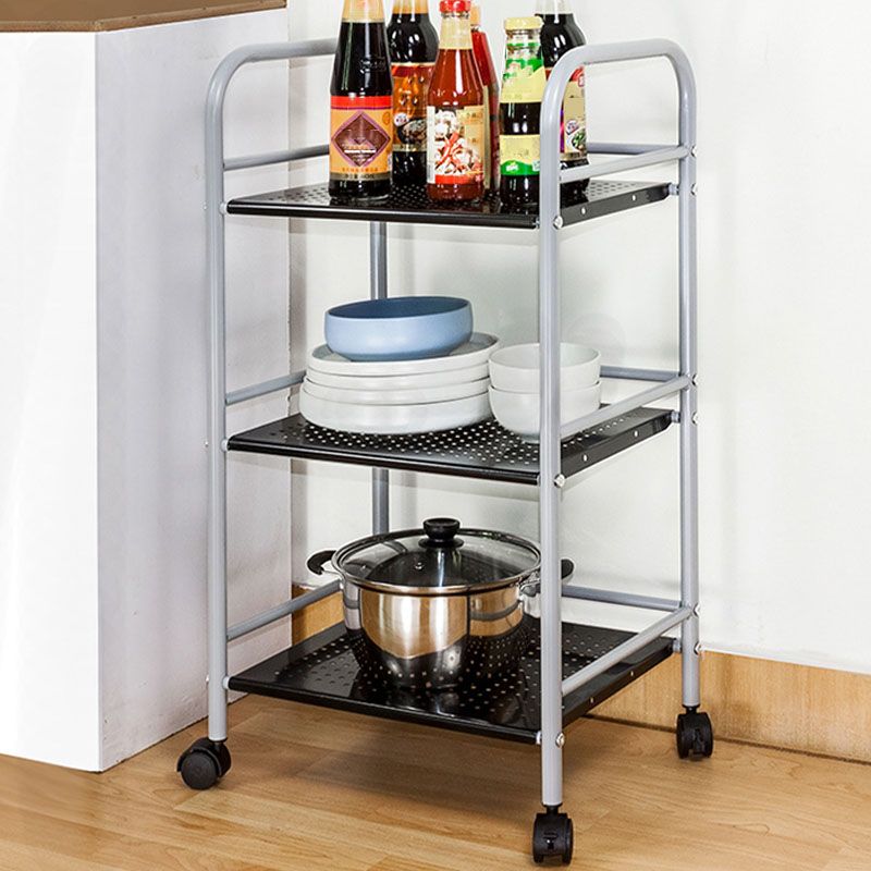 Open Shelves Kitchen Trolley Home Dining Modern Prep Table with Casters