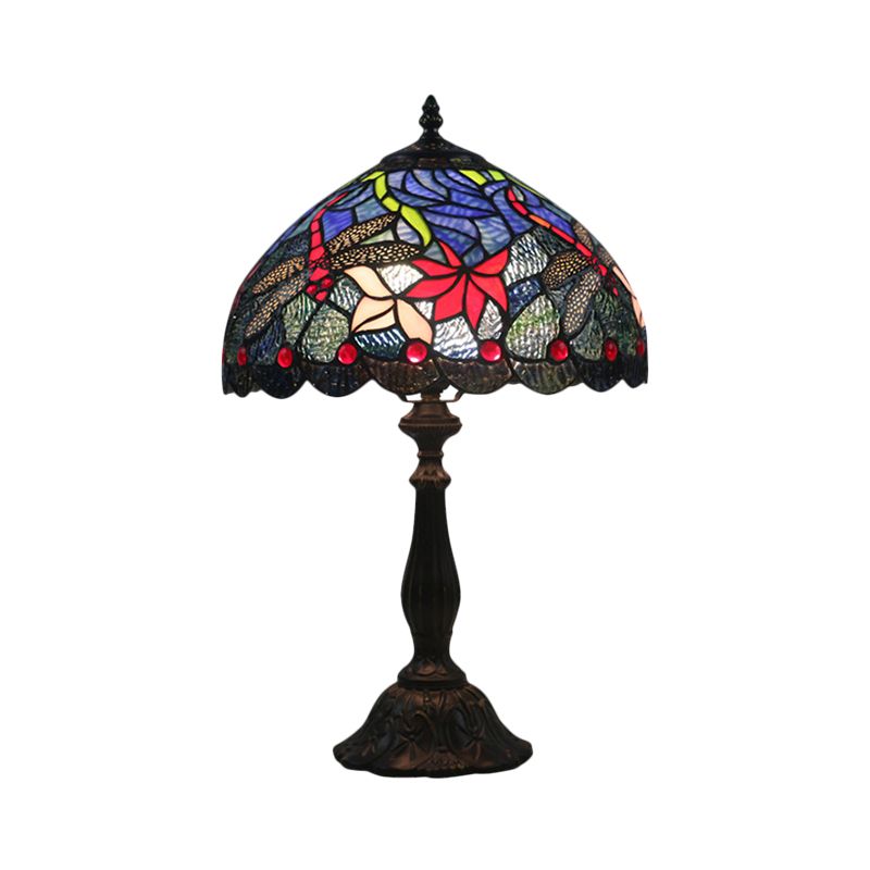 Laiton en laiton en vitrail Bowl léger 1 lampe de chevet à motifs de fleur méditerranéenne légère