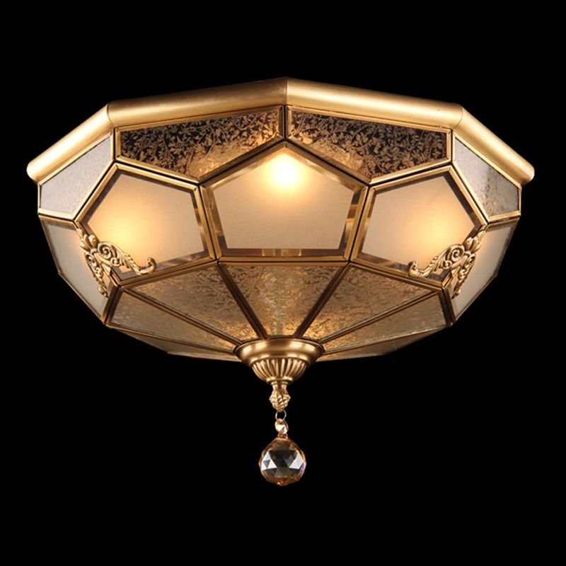 Flush Mount Ceiling Light Vintage Style Shaded Glass Flush Ceiling Light in Brass