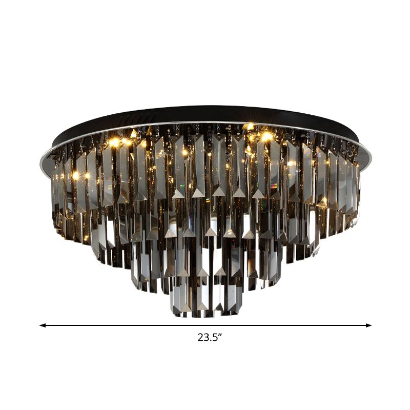 Smoke Gray Layered Ceiling Lamp Contemporary Crystal LED Ceiling Mount Light for Dining Room