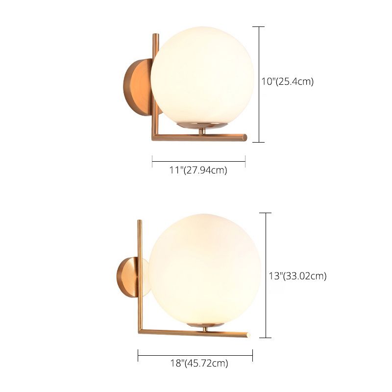 Globe White Glass Wall Light Nordic Simplicity Style Single Light Wall Sconce in Gold