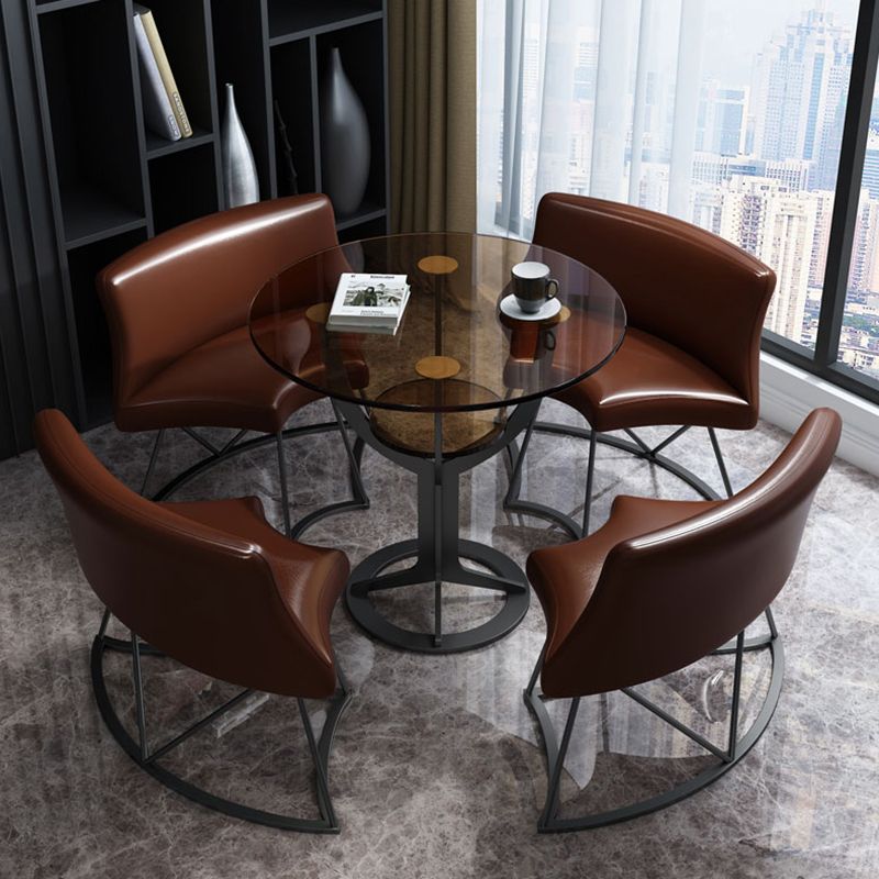 Modern Style Glass Dining Table Black Round Dinner Table with Pedestal Base
