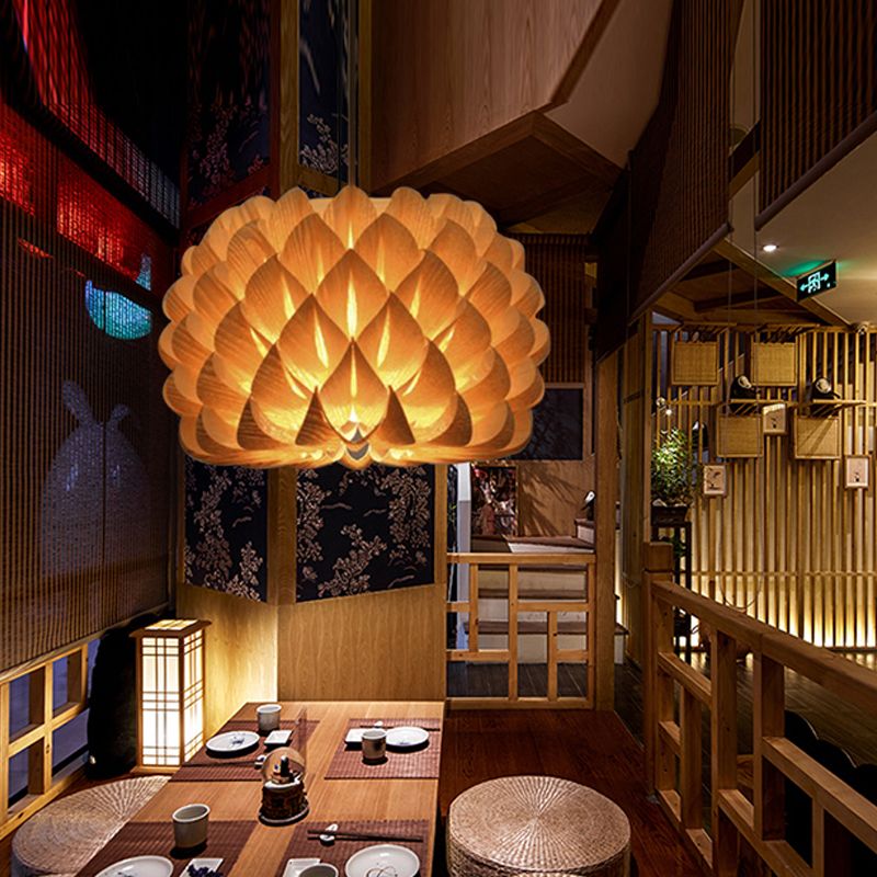 Iluminación de madera de madera tejida a mano de mano asiático 1 beige de 1 linda accesorio de iluminación suspendida